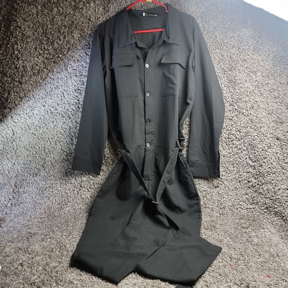 IKKB Jumpsuit Womens 2xl‎ Black Wide Leg Cropped One Piece Romper Shorts